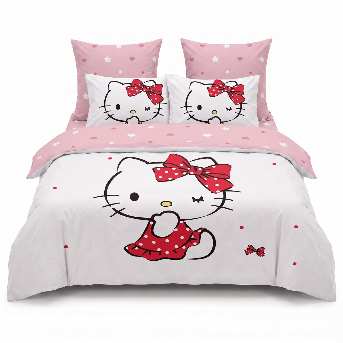 Komplet pościeli 3D w kolorze białym, z Hello Kitty — widok z przodu