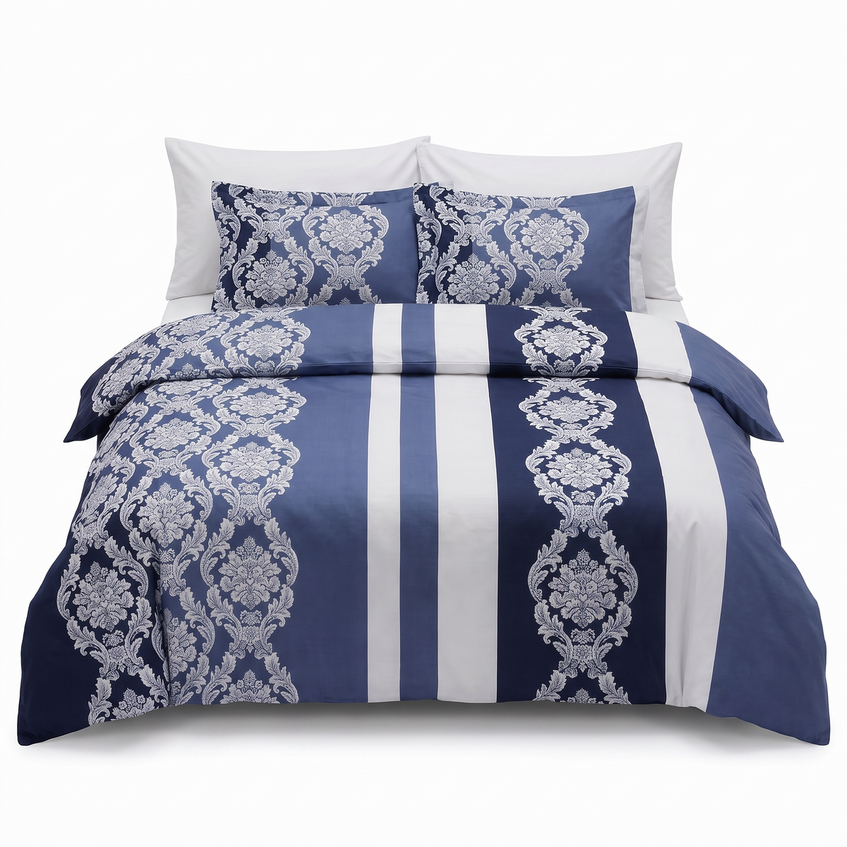 Komplet pościeli z satyny bawełnianej KAVIN NAVY BLUE – 6 elementów — widok z przodu