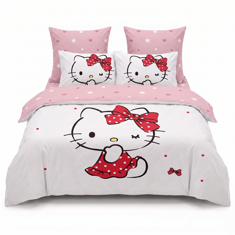 Komplet pościeli 3D w kolorze białym, z Hello Kitty — widok z przodu