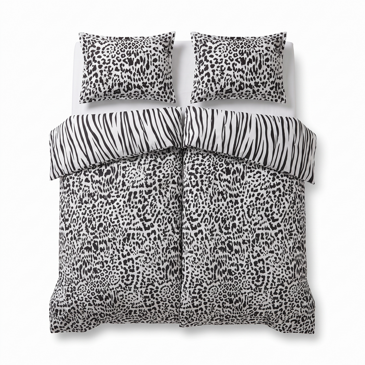 Komplet pościeli z 2 poszwami LEOPARD BLACK — widok z przodu