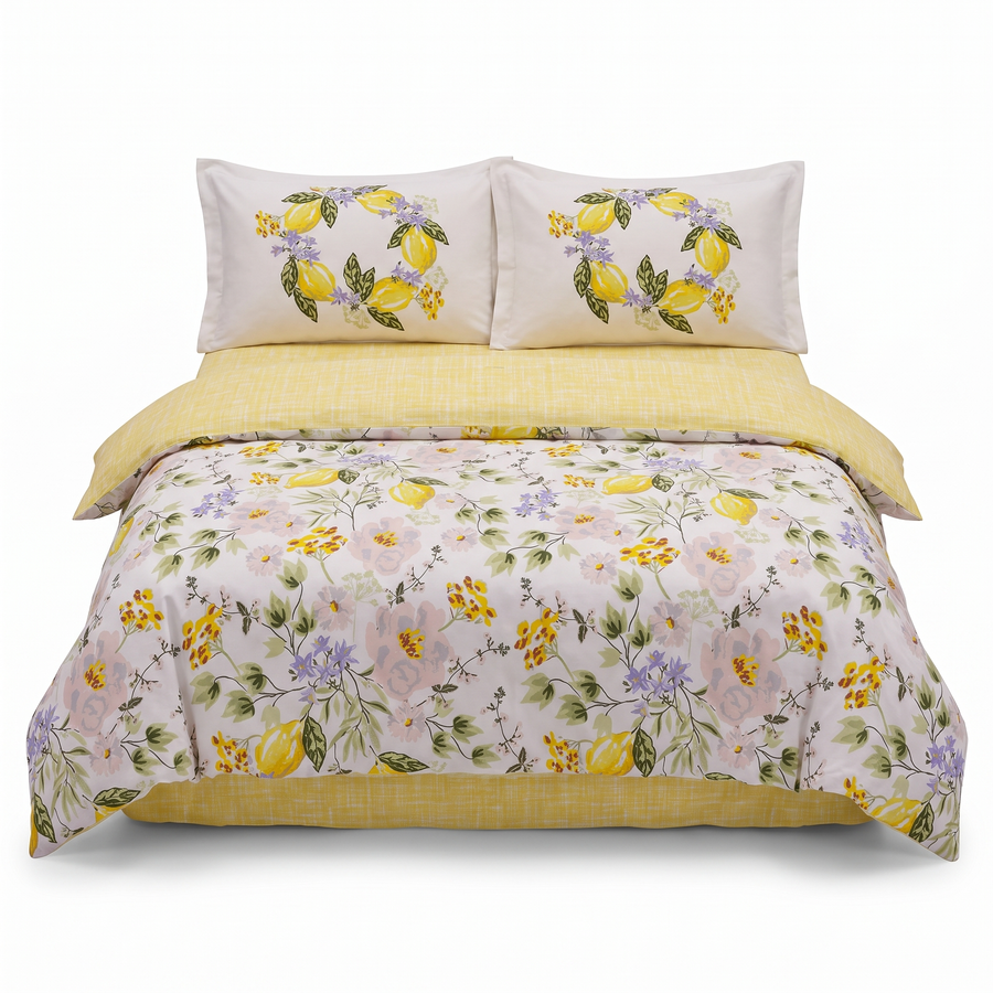 Komplet pościeli z popeliny HOBBY HEALING LEMONTY GALBEN – 4 elementy — widok z przodu