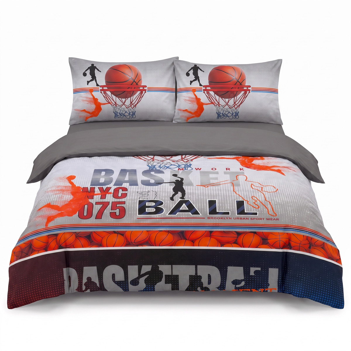 Komplet pościeli z ranforce BASKETBALL – 4 elementy, jednoosobowy — widok z przodu