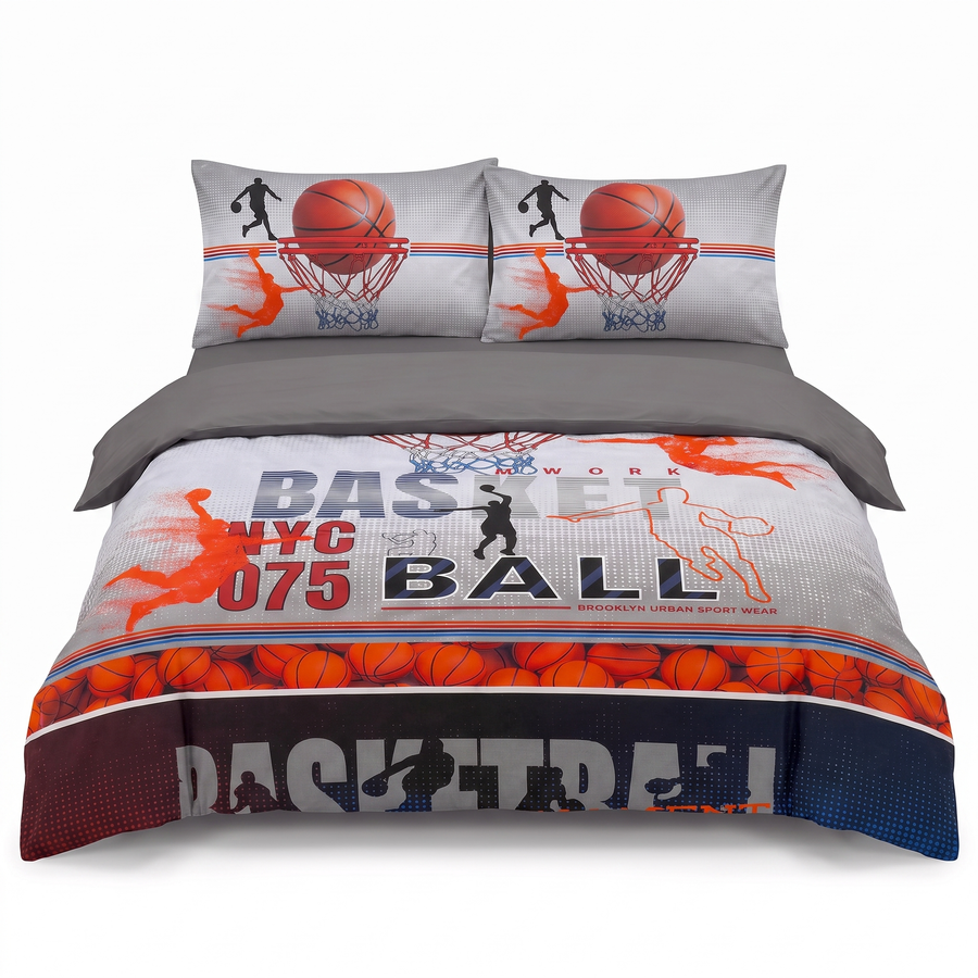 Komplet pościeli z ranforce BASKETBALL – 4 elementy, jednoosobowy — widok z przodu