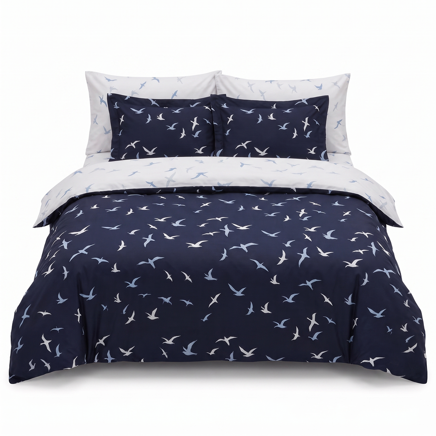 Komplet pościeli z satyny bawełnianej LIBERTA NAVY BLUE – 6 elementów — widok z przodu