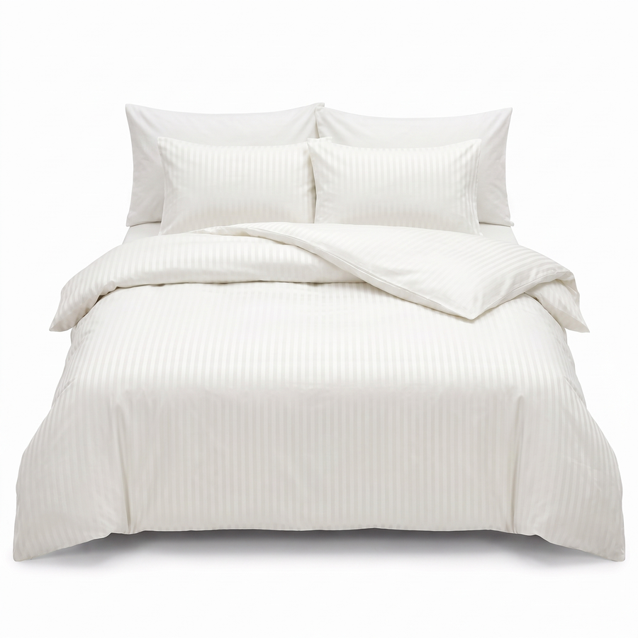 Komplet pościeli z satyny bawełnianej LINES STYLE CREAM – 6 elementów — widok z przodu