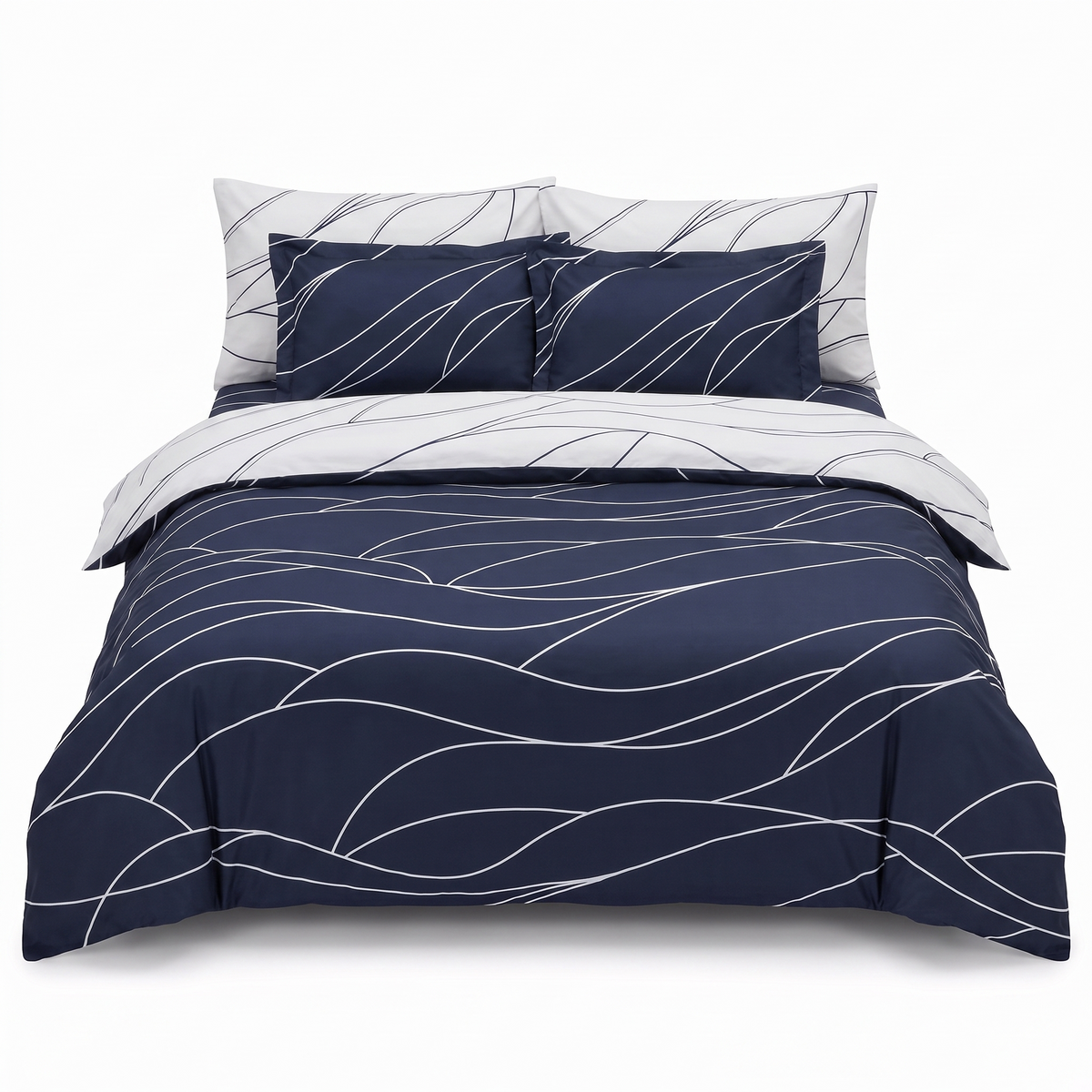 Komplet pościeli z satyny bawełnianej MESI NAVY BLUE – 6 elementów — widok z przodu
