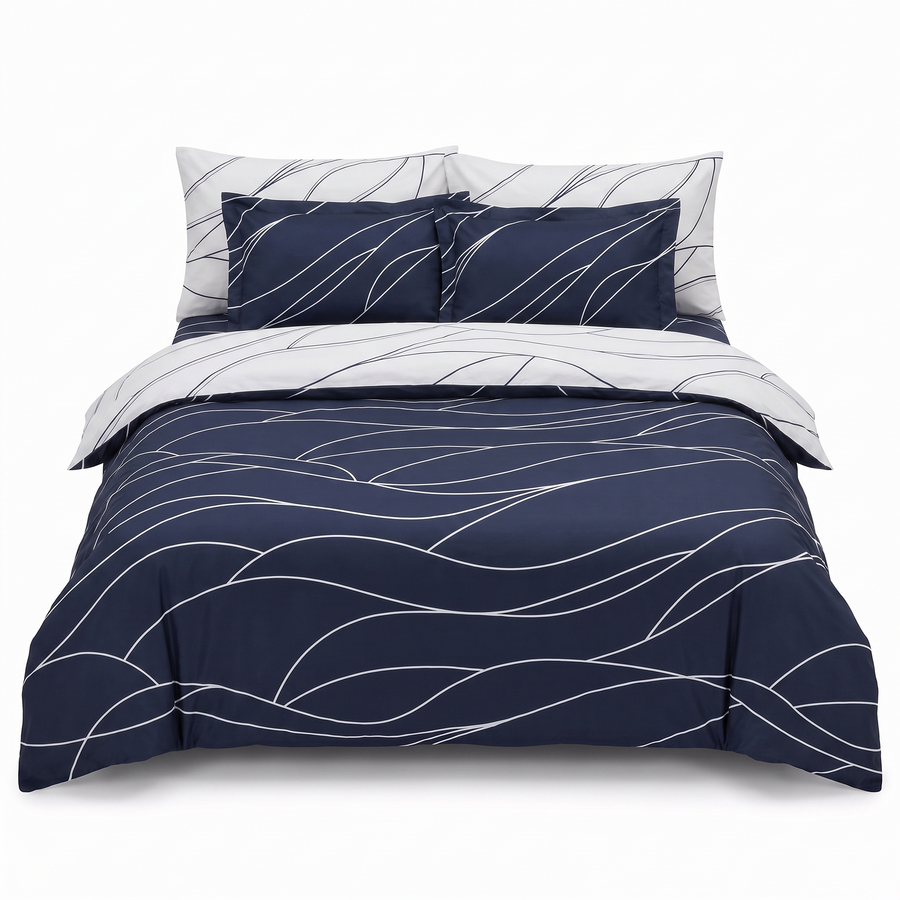Komplet pościeli z satyny bawełnianej MESI NAVY BLUE – 6 elementów — widok z przodu