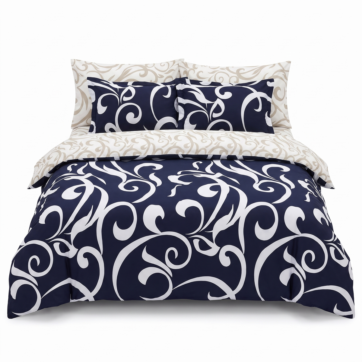 Komplet pościeli z satyny bawełnianej NAVY BLUE – 6 elementów — widok z przodu