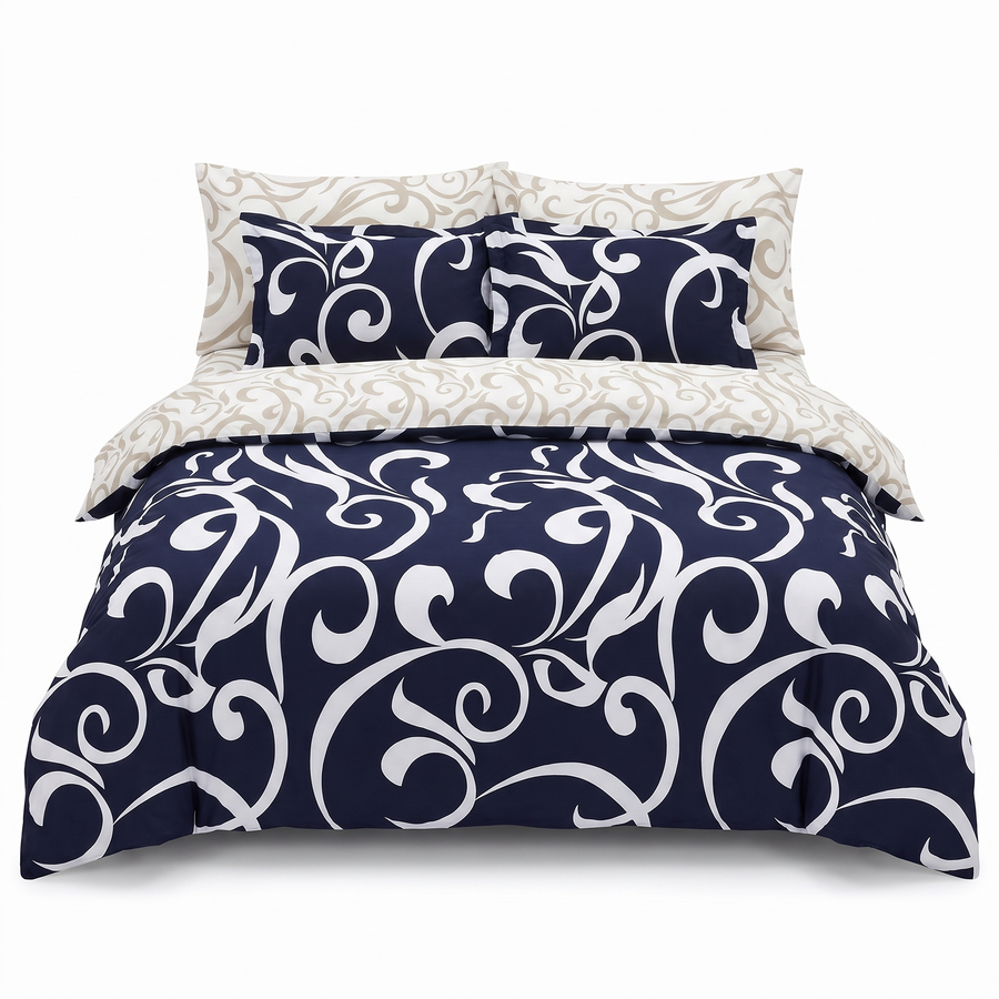 Komplet pościeli z satyny bawełnianej NAVY BLUE – 6 elementów — widok z przodu