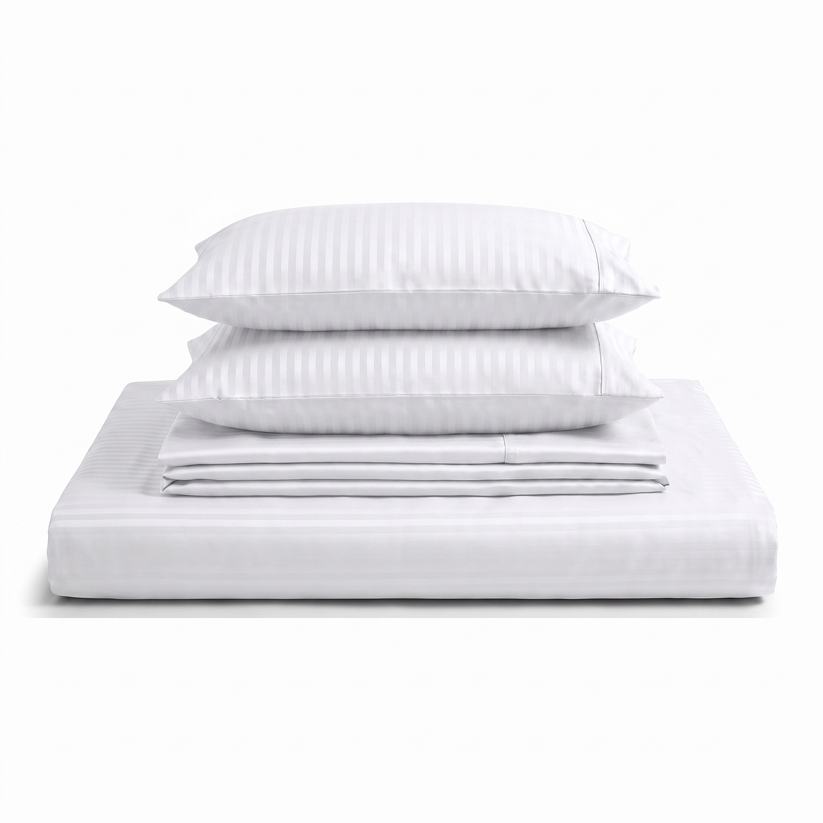 Satynowy komplet pościeli w paski — Biały — widok z przodu